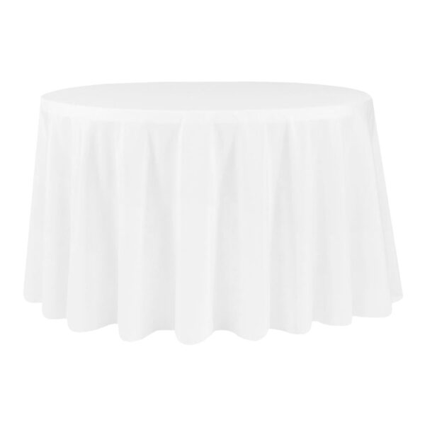 White Polyester Round Table Cloth 132 inch