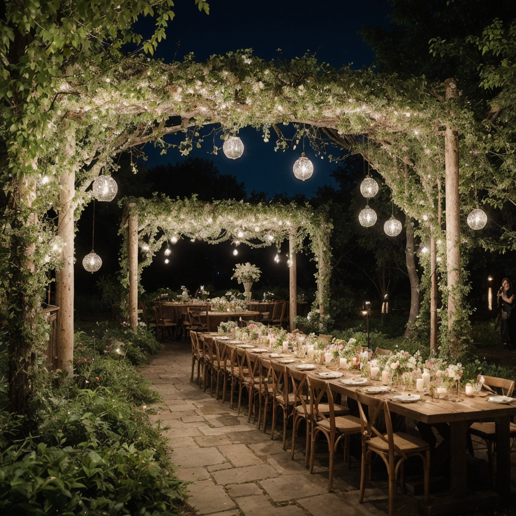 An Enchanted Garden theme transforms a space into a magical, mystical landscape, filled with lush greenery, twinkling fairy lights, and whimsical decorations. It often incorporates elements of fantasy, such as floral archways, fairy statues, and mystical creatures, creating a dreamlike atmosphere that invites guests into a world of wonder.
