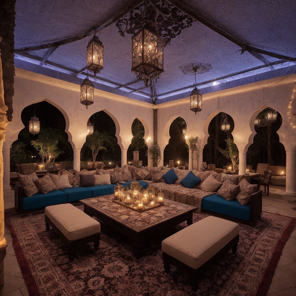 Moroccan Oasis offers an exotic and luxurious theme that combines rich colors, intricate patterns, and ornate decor inspired by North African culture. It typically features lanterns, plush cushions, and tapestries, creating a warm and inviting atmosphere reminiscent of a serene desert escape.