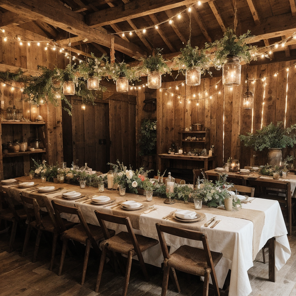 A Rustic Retreat theme evokes the warmth and charm of the countryside, often incorporating natural elements like wood, burlap, and wildflowers. It creates a cozy, laid-back atmosphere with a focus on simplicity and rustic elegance. Decorations might include mason jars, wooden signs, and lace, all contributing to a homey, relaxed vibe.