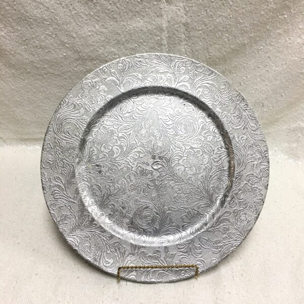 Charger plate- Silver flowery